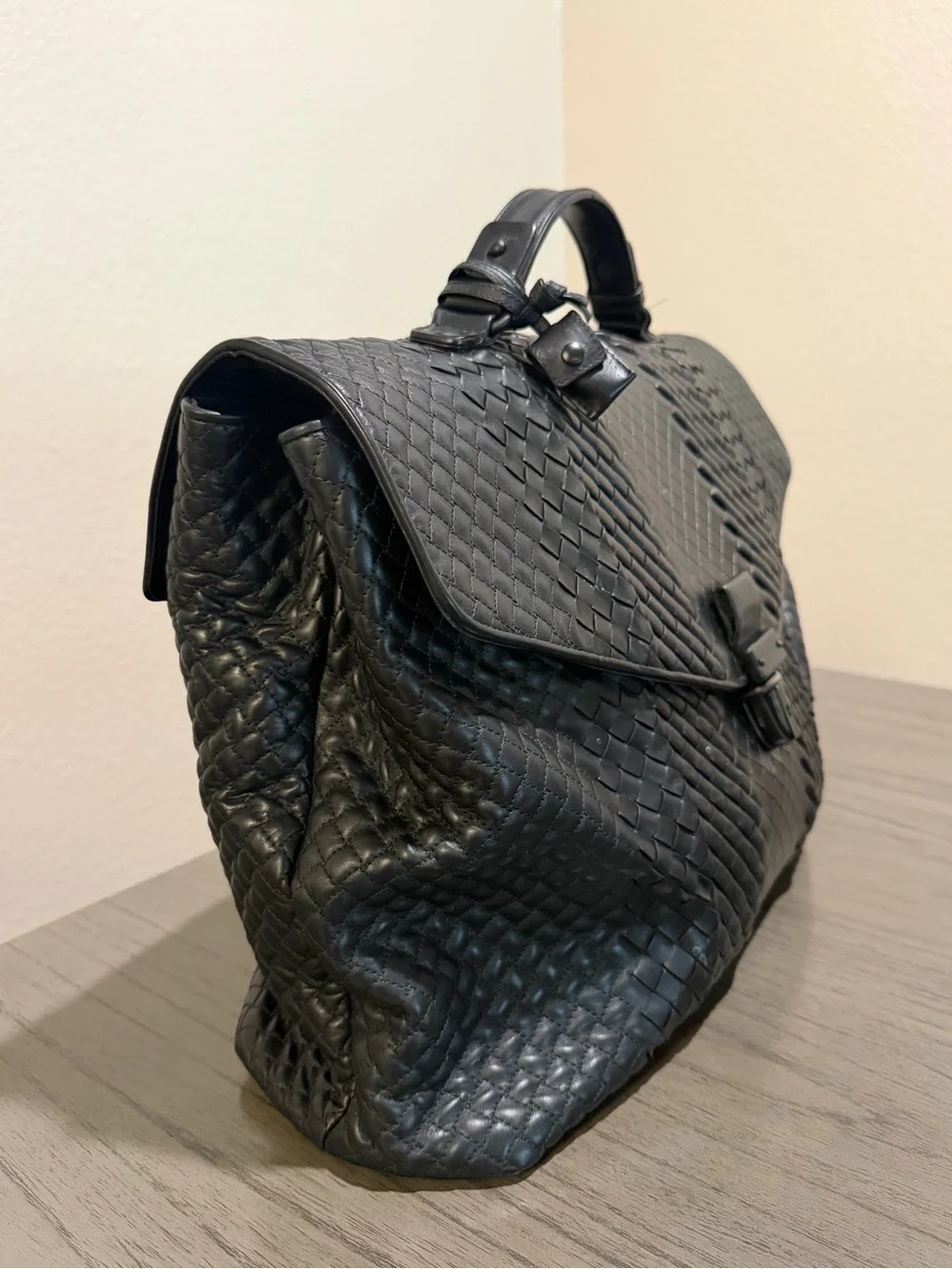 Bottega Veneta Black Leather Large Briefcase